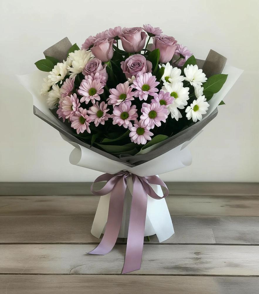 Букет цветов из: Хризантемы и Розы в Юровка