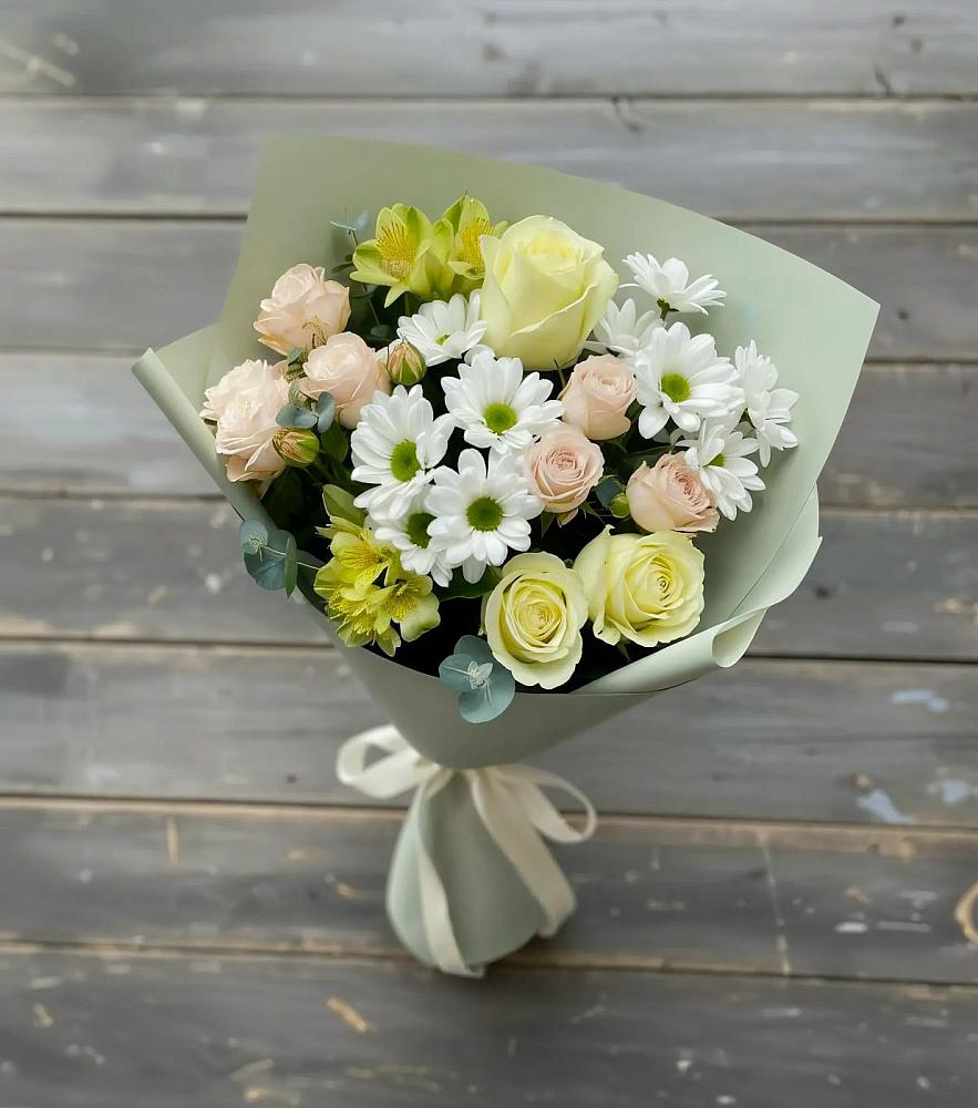 Букет цветов из: Альстромерии, Розы и Хризантемы в Юровка