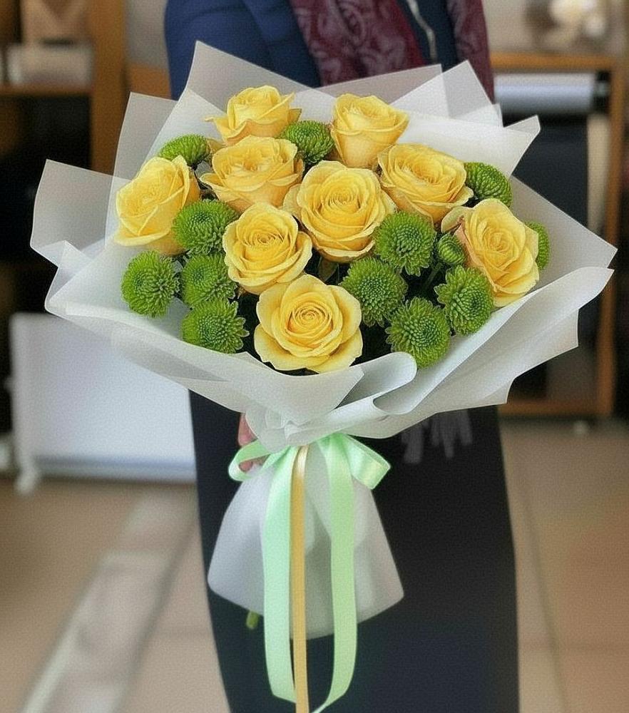 Букет цветов из: Хризантемы и Розы в Юровка