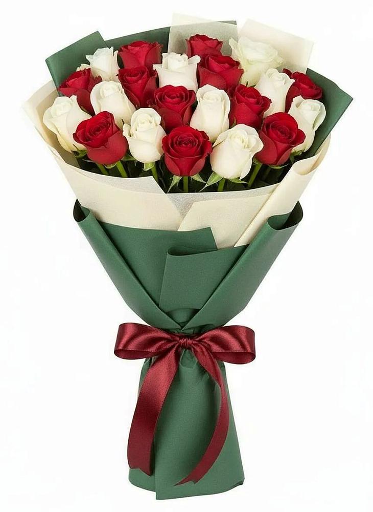 Букет Микс из красных и белых роз в Юровка
