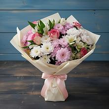 Букет цветов из:  Хризантемы, Альстромерии и Розы в Юровка