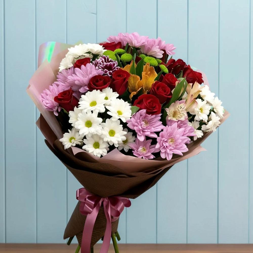 Букет цветов из: Розы, Хризантемы и Альстромерии в Юровка