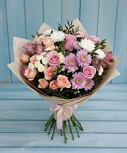 Букет цветов из:  Хризантемы, Розы и Альстромерии в Юровка