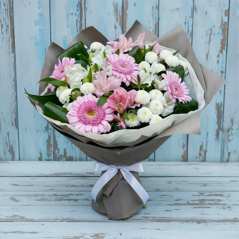 Букет цветов из: Герберы, Альстромерии и Хризантемы в Юровка